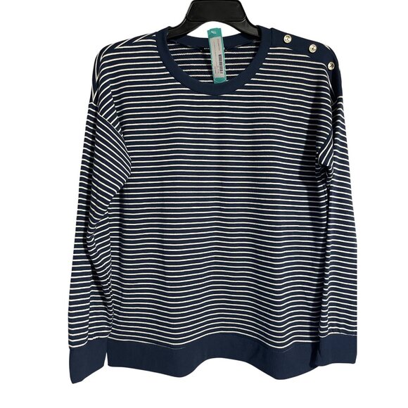 Staccato Iris Navy Crew Neck Knit Sweatshirt Blue Striped Womens XL Poly Blend - Picture 1 of 8